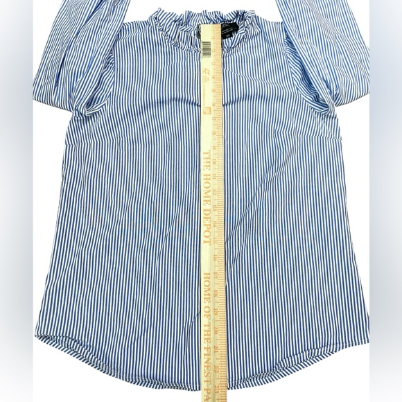 J crew organic cotton ruffle neck blue striped long sleeve career top - Picture 4 of 5
